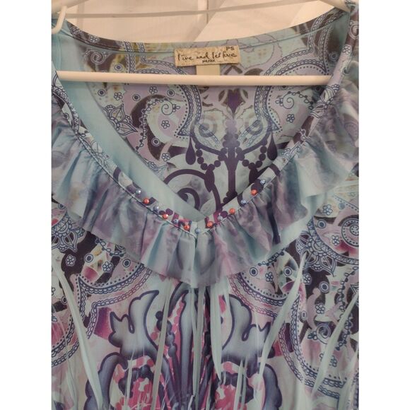 One World Live and‎ Let Live Purple Paisley Babydoll Top Size Petite Small - Picture 2 of 8